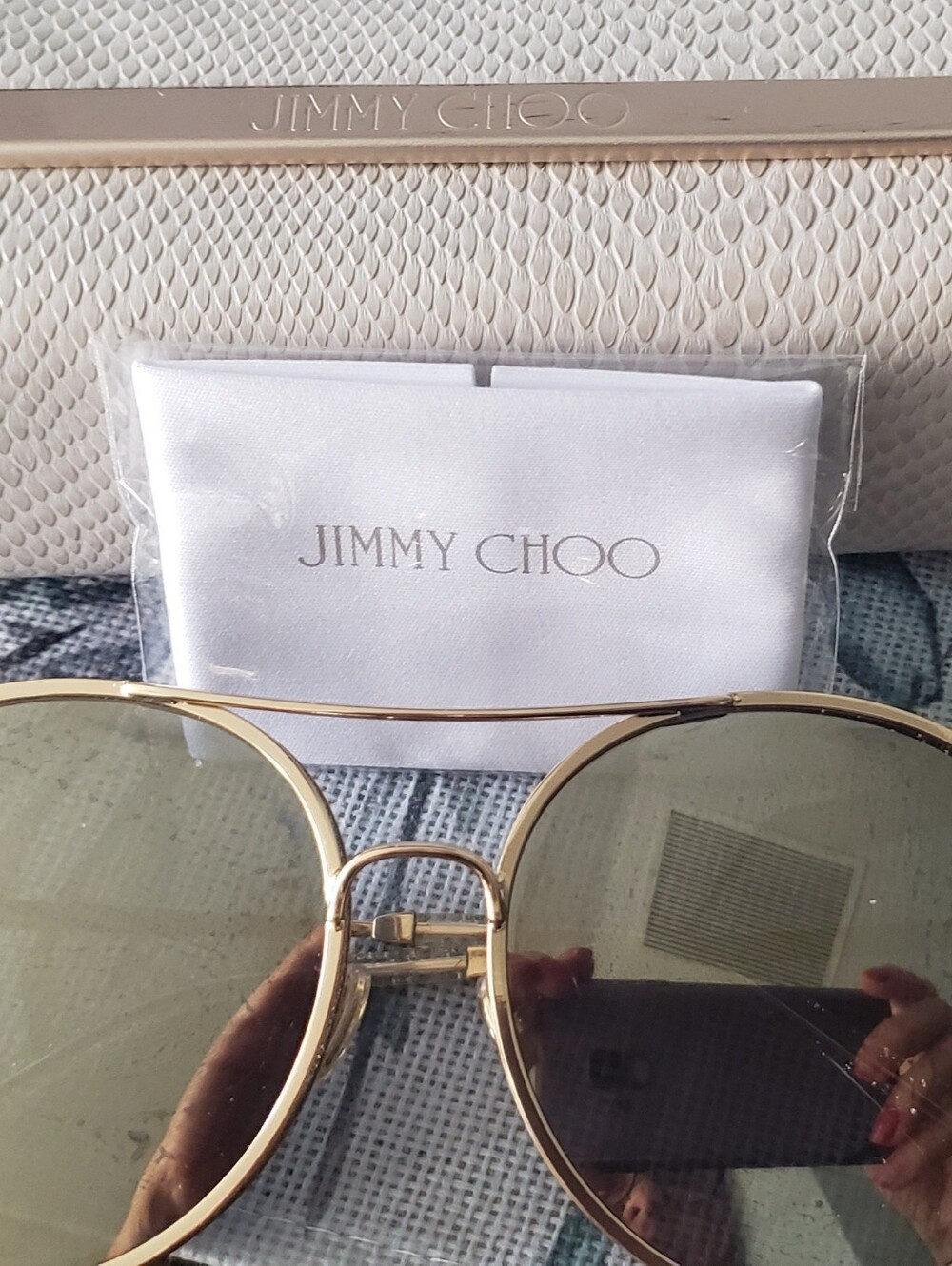 Jimmy Choo Gold Frame Sunglasses with Green Lenses/inlay Swarski Crysyal Lens